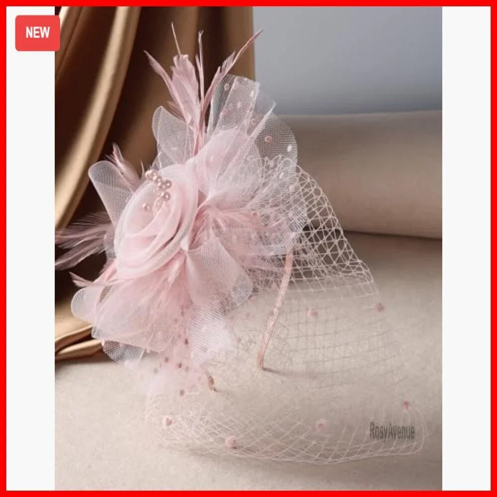 Feather Mesh Derby Fascinator with Veil, 1920s High Tea Party Hat